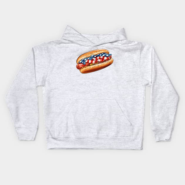 4th of July Hot Dog Kids Hoodie by Chromatic Fusion Studio